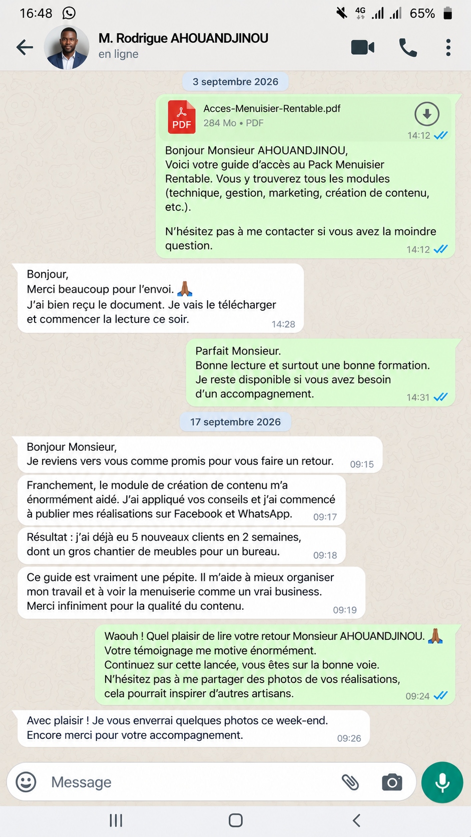 Témoignage WhatsApp client 3