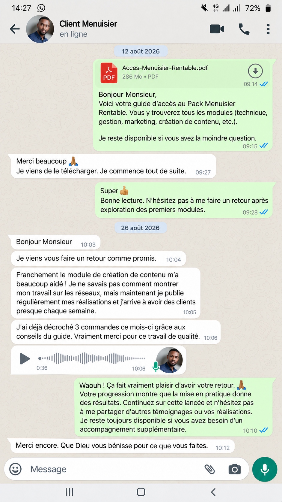 Témoignage WhatsApp client 4
